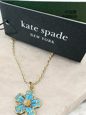 NWT Kate Spade Fleurette Gold Pendant Necklace, 16" blue